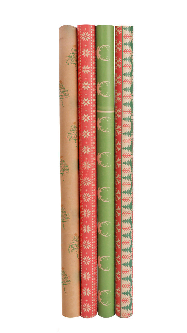 Four, christmas theme kraft wrapping paper rolls