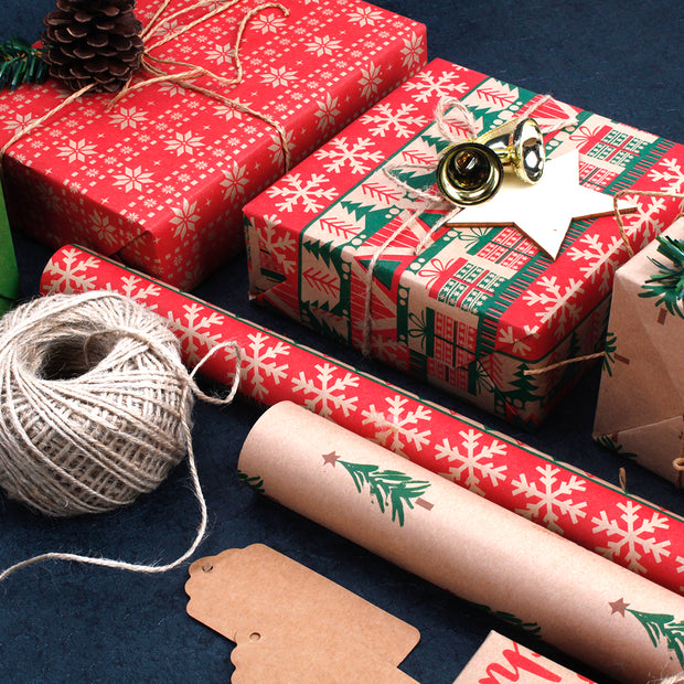 30" x 10' Kraft Wrapping Paper | Reindeer Natural/Green