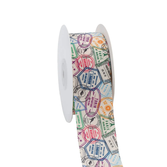 1 1/2" PASSPORT STAMPS GROSGRAIN RIBBON LaRibbons and Crafts