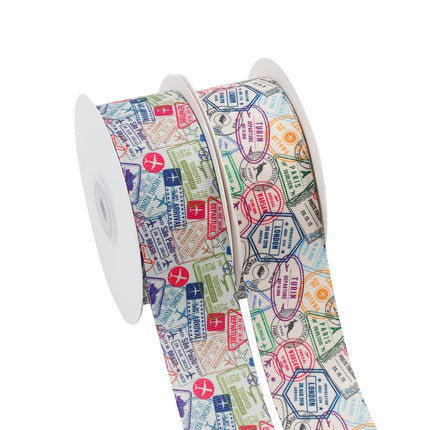 1 1/2" PASSPORT STAMPS GROSGRAIN RIBBON LaRibbons and Crafts