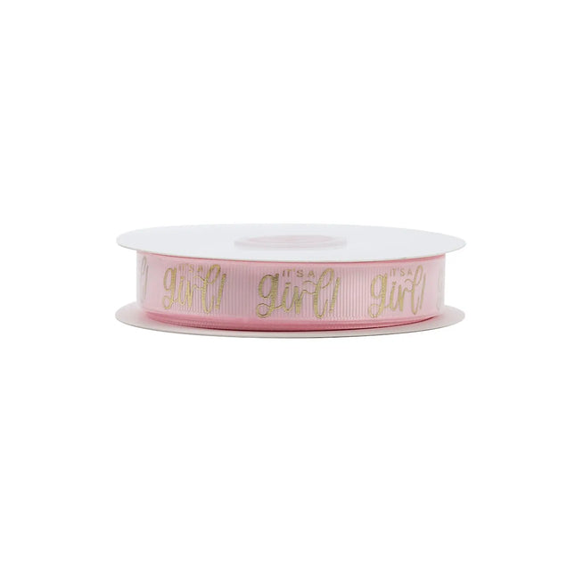 5/8" IT'S A GIRL GROSGRAIN RIBBON PINK/GOLD LaRibbons and Crafts