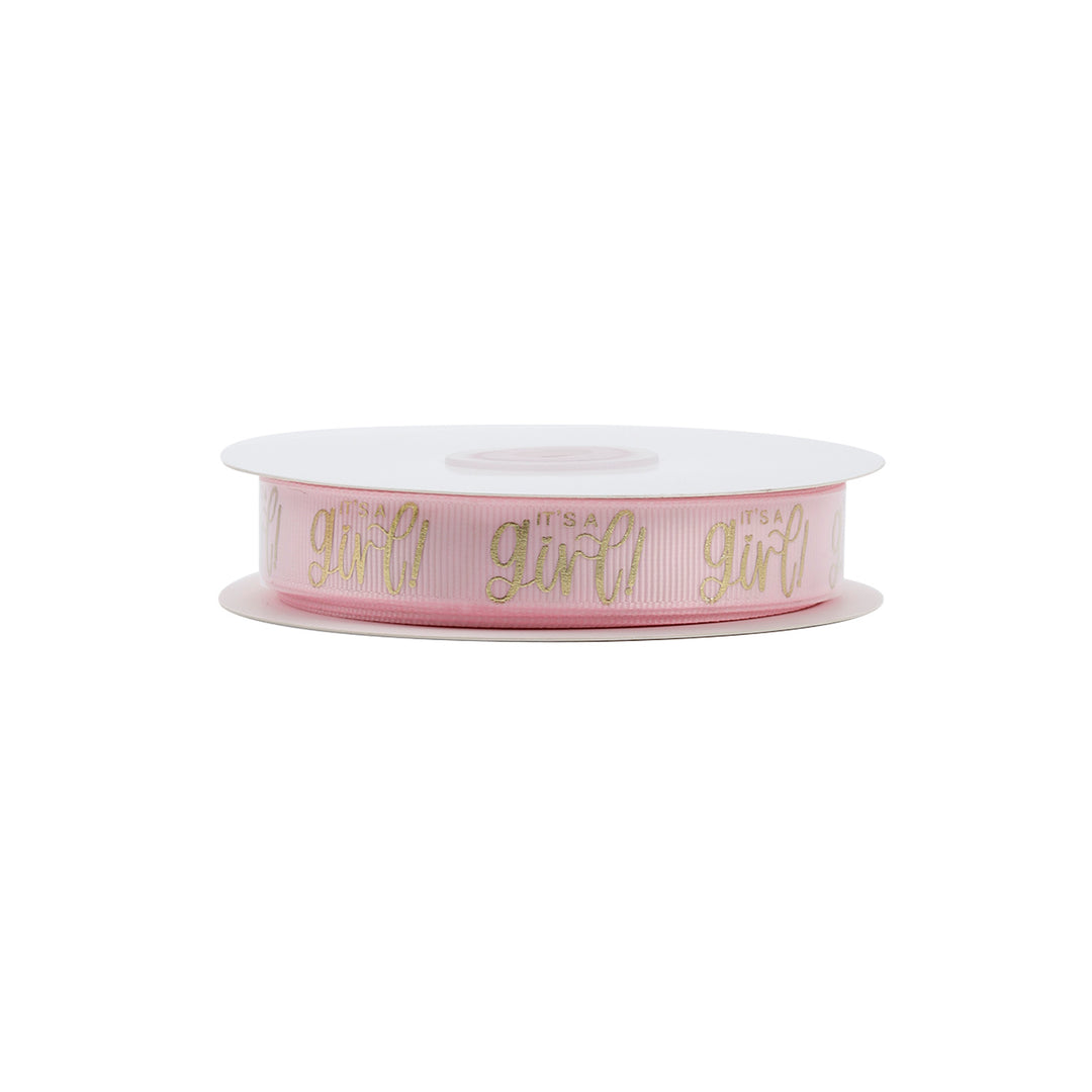 5/8" IT'S A GIRL GROSGRAIN RIBBON PINK/GOLD