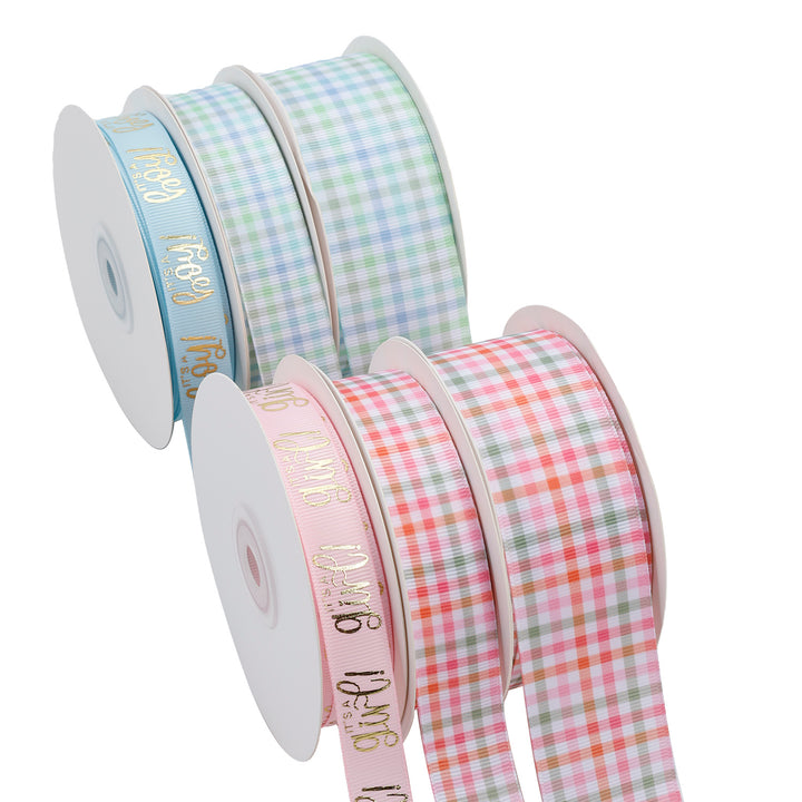 5/8" IT'S A GIRL GROSGRAIN RIBBON PINK/GOLD