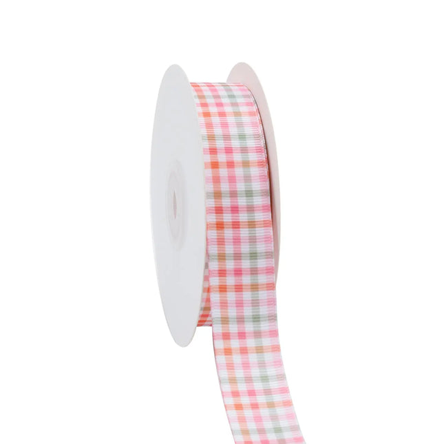 Pastel girl plaid grosgrain ribbon — fits baby shower gift wrapping.