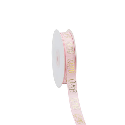 5/8" IT'S A GIRL GROSGRAIN RIBBON PINK/GOLD LaRibbons and Crafts