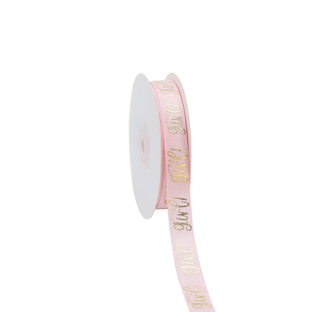 5/8" IT'S A GIRL GROSGRAIN RIBBON PINK/GOLD LaRibbons and Crafts