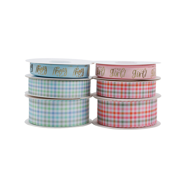 5/8" IT'S A GIRL GROSGRAIN RIBBON PINK/GOLD