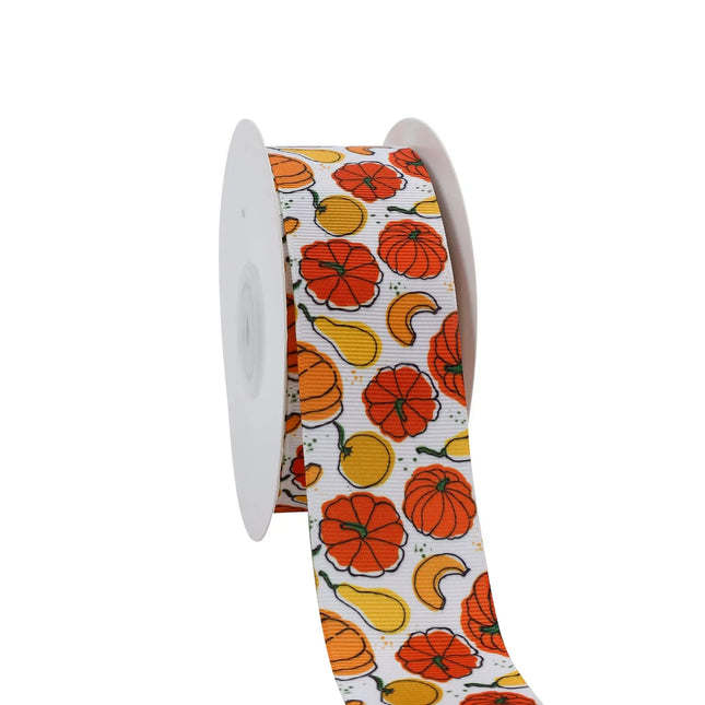 1 1/2" PUMPKIN FRENZY GROSGRAIN RIBBON IVORY MULTI LaRibbons and Crafts