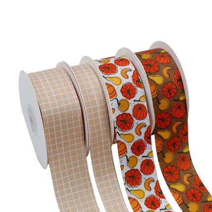 1 1/2" PUMPKIN FRENZY GROSGRAIN RIBBON IVORY MULTI LaRibbons and Crafts