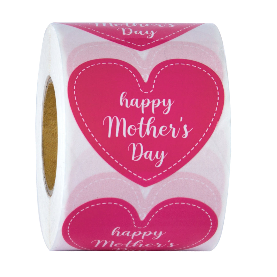 Happy Mother's Day Gift Stickers- Hot Pink Heart Design 1.97 x 2.24 inch 500 Total Labels