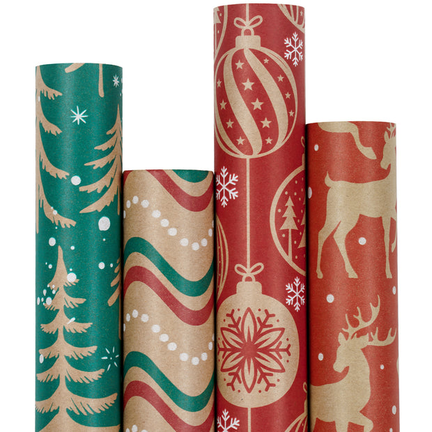 RED HOLIDAY BRICK KRAFT WRAPPING PAPER BUNDLE - 30"W x 10'L / ROLL - 4 ROLL BUNDLE - FREE GROUND SHIPPING