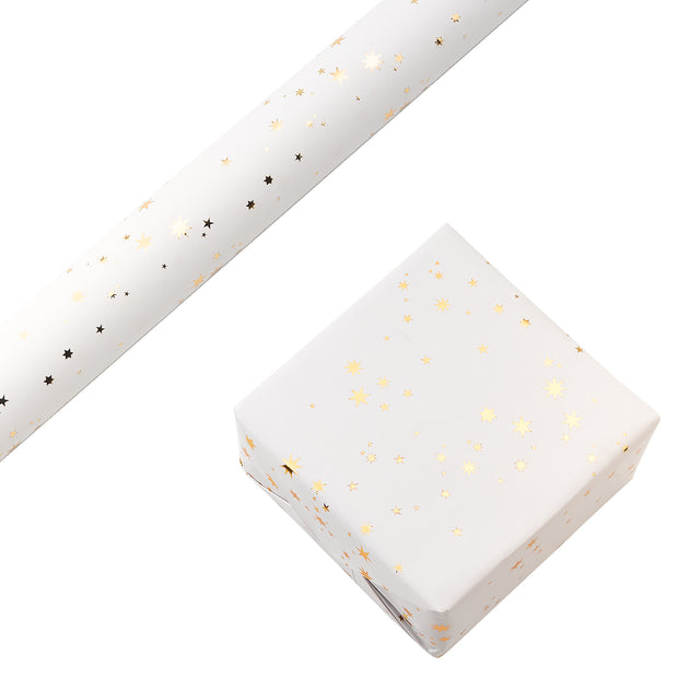 Metallic Gold Foil Star/White Wrapping Paper Roll - 30" X 16'/Roll