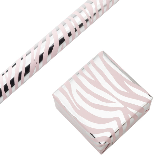 Metallic Zebra Silver Foil/Baby Pink Wrapping Paper Roll - 30" X 16'/Roll