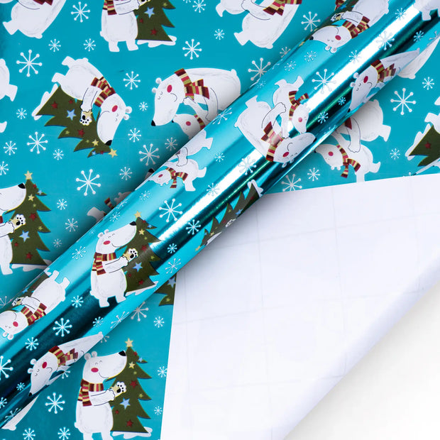 Christmas Wrapping Paper Roll - Cute Bear and Christmas Tree
