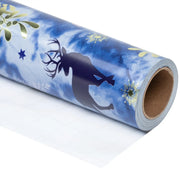 Christmas Wrapping Paper Roll - Gold Periwinkle Reindeers